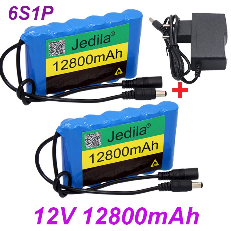 Portable Super 12V 12800mah battery Rechargeable Lithium Ion battery pack capacity DC 12.6v 12.8Ah CCTV Cam Monitor: black