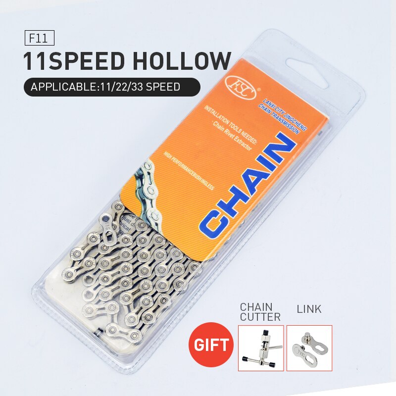 FSC 6/7/8/9/10/11 Speed Bicycle Chain 116 Links Ultralight Carbon Steel MTB Mountain Road Bike Chain Half Hollow Bicycle Chain: 11s hollow