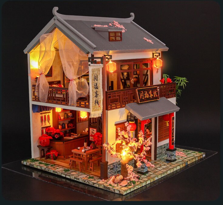 Chinese Style Japanese Style House wooden hand-assembled Street View theater DIY ornaments food and play model toys: ZH08