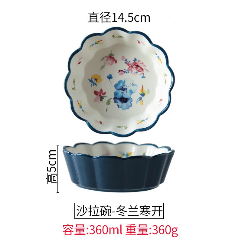 Rode ins salade dessert grensoverschrijdende kom japanse keramische kom fruitschaal magnetron oven huishoudelijk: Blauw