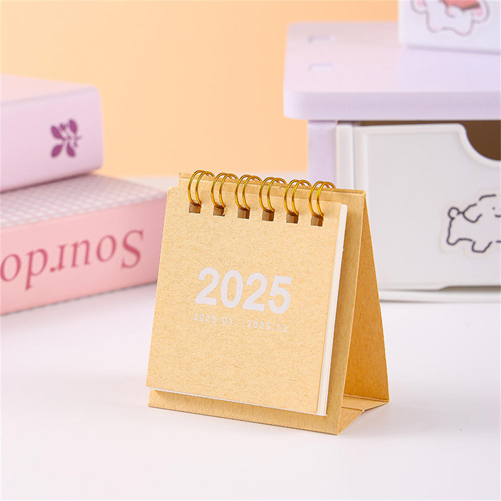 Desk Calendar Yearly Monthly Daily Planner Cute Coil Calendar Yearly Schedule Organizer To Do List Home Office Supplies: light yellow