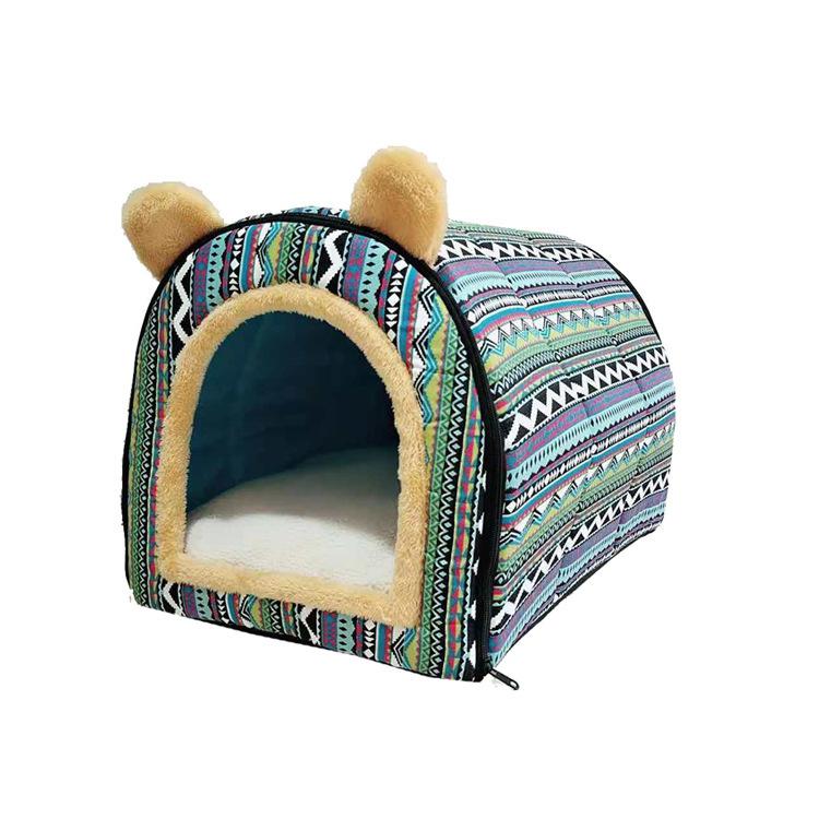 Confortable chat grotte belle Bow chiot hiver lit maison chenil polaire doux nid pour petit moyen chien maison pour chat: Vert clair / S