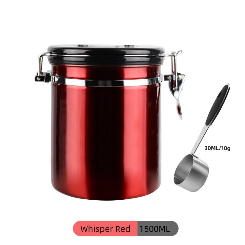 Stainless Steel Coffee Bean Sealed Tank Coffee Storage Tank With Exhaust Valve Dried Fruit Sealed Box Black 800Ml: Red 1500ML