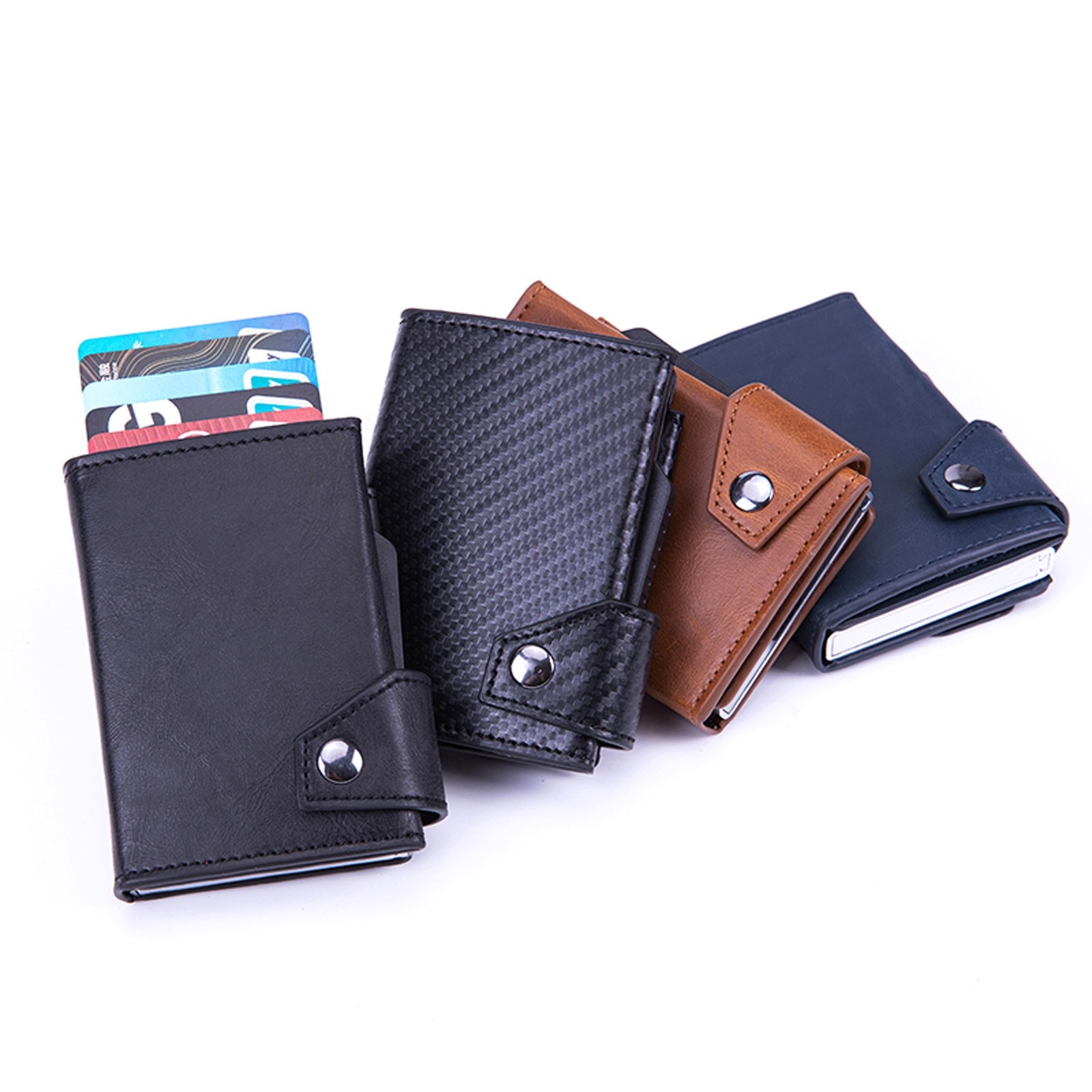 Blocking Protection Men id Credit Card Holder Wallet Leather Metal Aluminum Business Bank Card Case CreditCard Cardholder