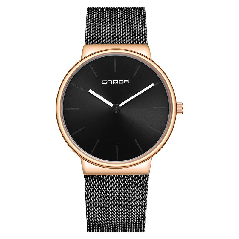 SANDAP254 Heren Leisure Quartz Horloge Japanse Beweging Eenvoudige Stalen Riem Mesh Horloge: Black