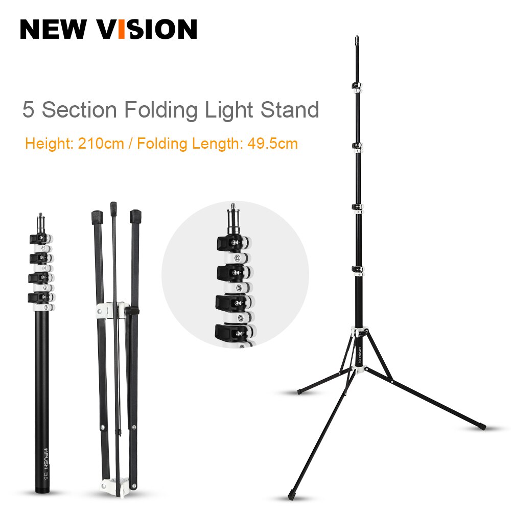 5 Section Collapsible 210cm Light Stand 6.9ft Metal Portable Foldable Tripod Outdoor Light Stand for Studio Flash Speedlide