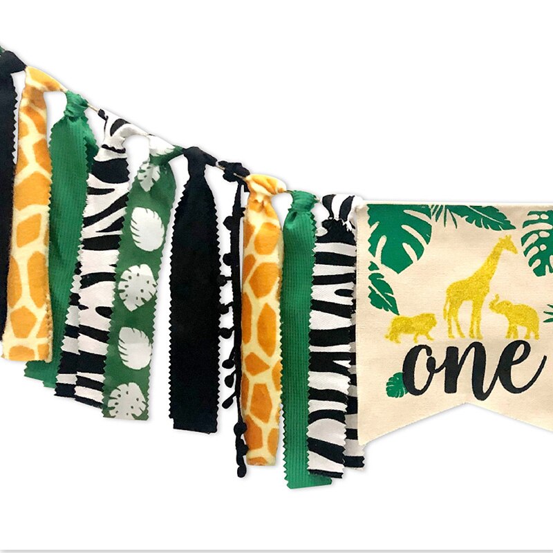 Animales de la selva temática trona decoración de Banner corona suministros para bebé 1er cumpleaños J2Y