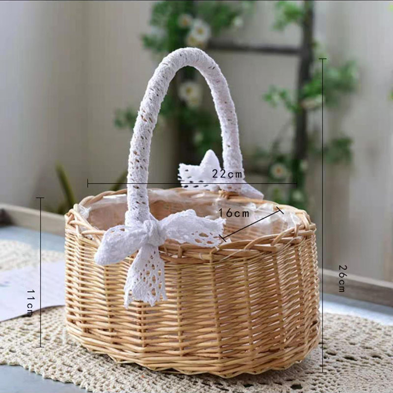 Bruiloft Geweven Opbergmand Met Handvat En Lint Rieten Rotan Bloemenmand Voor Bruiloft Verjaardagsfeest Huis Tuin Decor