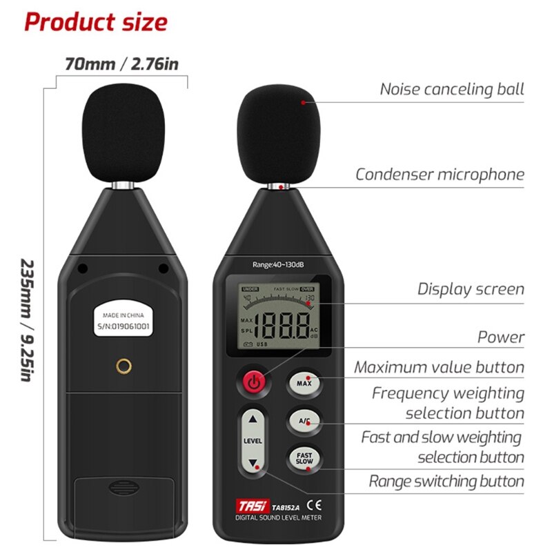TA8152A Handheld Noise Meetinstrument Db Meter 40 ~ 130dB Mini Audio Sound Level Meter Decibel Monitor