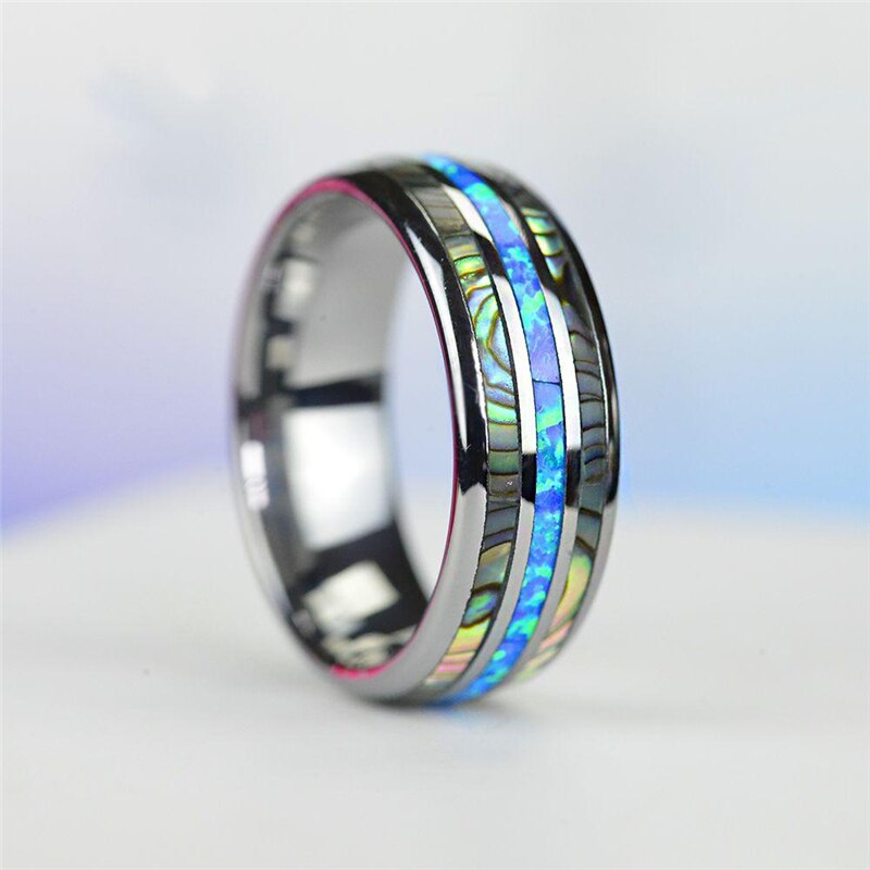 8Mm Blauw Mode Mannen Ringen Abalone Shell Rvs Rings Wedding Bands Christmas Party Voor Mannen Sieraden