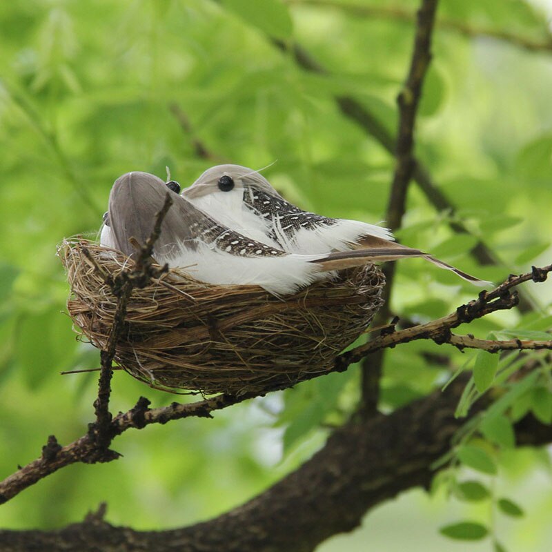 1 Set Realistische Gevederde Vogels Met Nest & Vogels Ei, kunstmatige Craft Vogels Voor Tuin Partijen Gazon Decor Thuis Auto Ornament