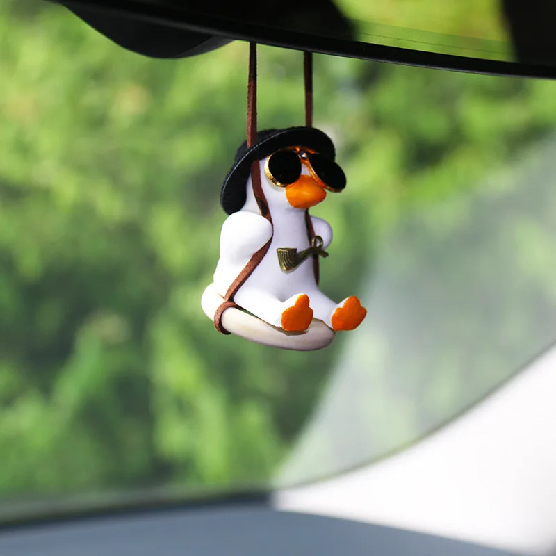 Cute Swinging Duck Car Pendant Auto Rearview Mirror Hanging Ornament Interior Decoration Accessories Swing Duck Laryard Keychain: GRAY