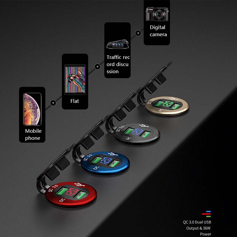 Quick Car Cigarette Lighter Socket 12V-24V QC 3.0 Car charger Waterproof Plug Power Outlet Adapter for Marine Boat Motorcycle