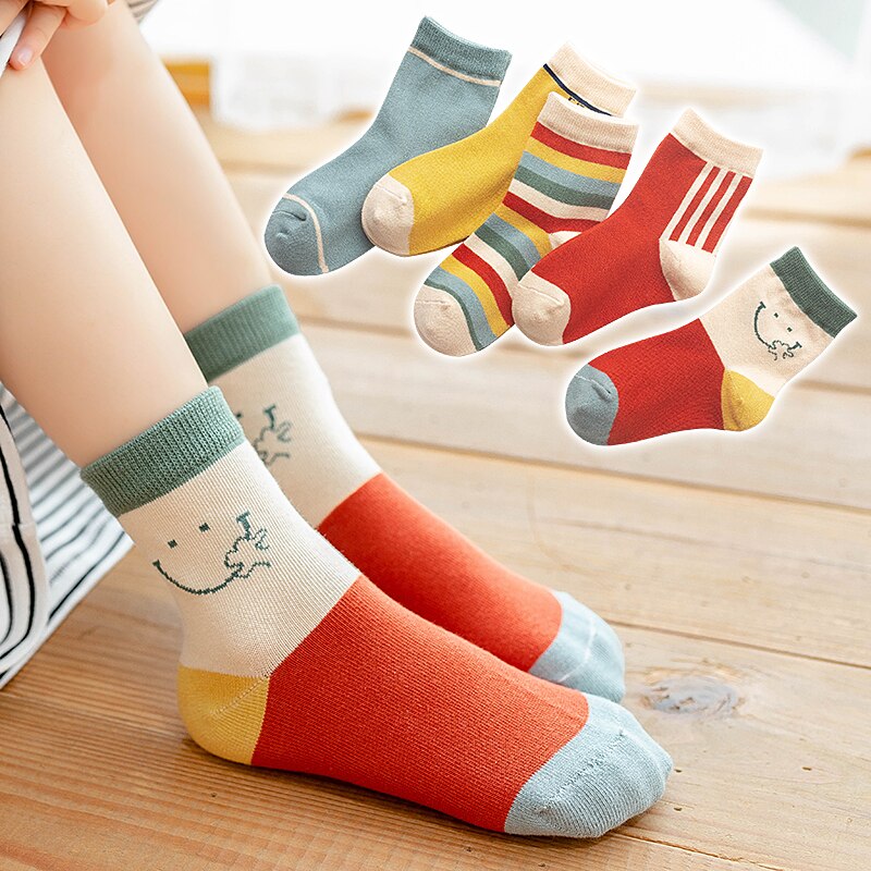 5 par/lote lindo calcetines de niñas bebé primavera suave Kawaii bebé niño Calcetines de algodón de los niños del bebé Arco Iris rayas calcetines para 1-12Y