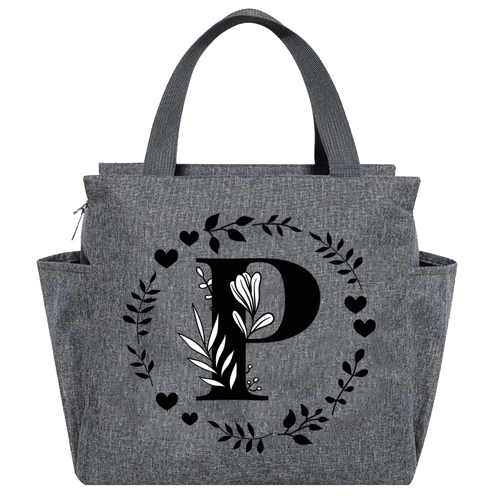 Lunch Bag Aesthetic Thermal Bag Grey Color Pocket Cute Sweet Garland Letter Series Printing Tote Food Storage Bag Convenient Kid: PURPLE