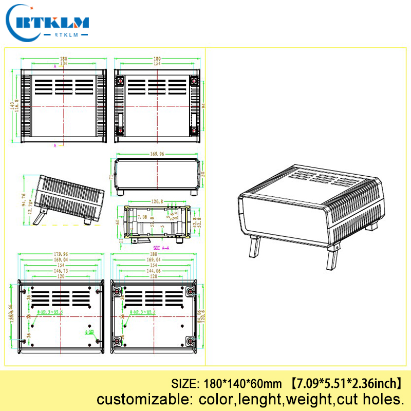ABS plastic outdoor equipment enclosure control box diy plastic desktop instrument enclosure housing junction box 180*140*60mm