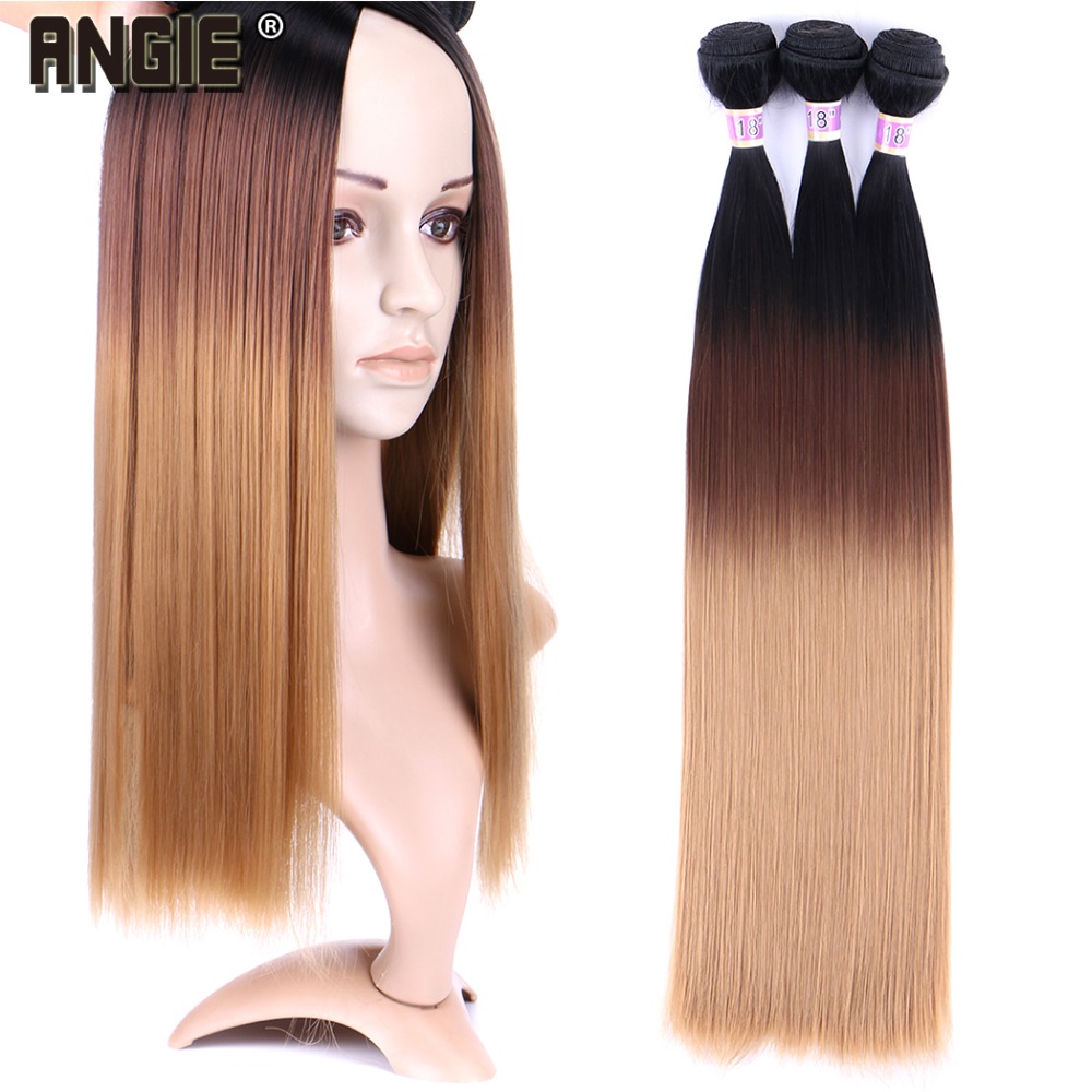ANGIE Synthetic Hair Weave Three Tone Ombre Hair Bundles Silky Straight Hair Extensions for Black Women