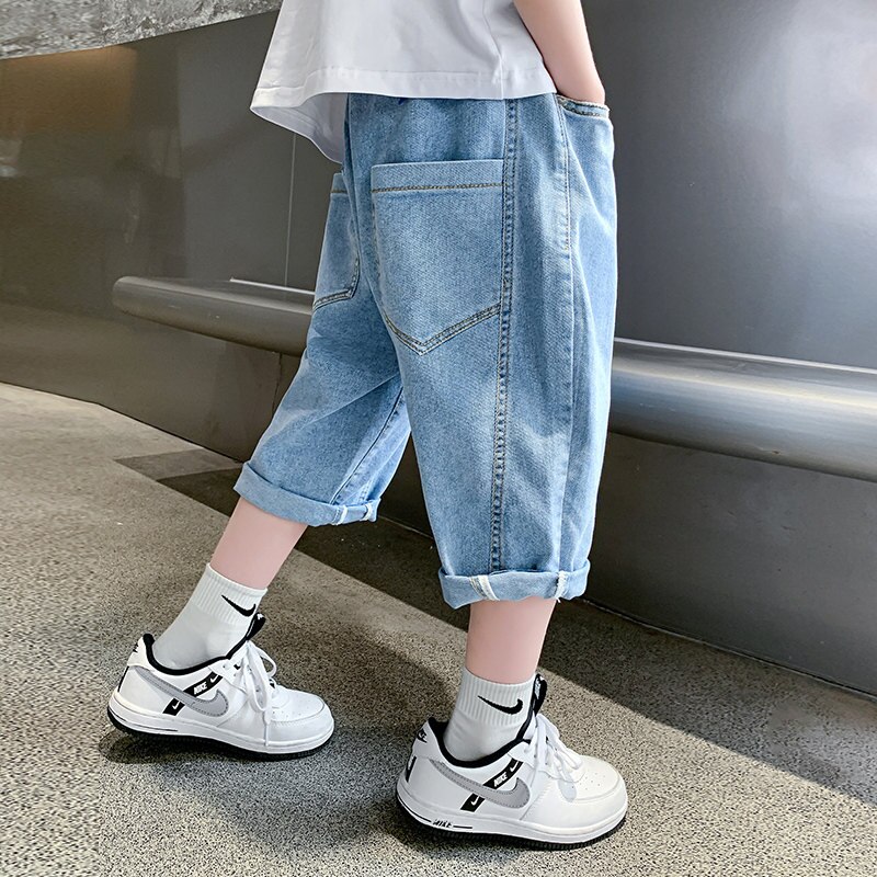 Estate nuovo arrivo bambini ragazzi pantaloncini Jeans al ginocchio elastico in vita pantaloni di Jeans pantaloncini abbigliamento per bambini 5 6 7 8 9 10 11 13 14 anni