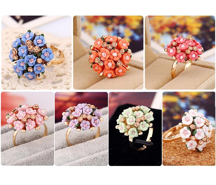 QCOOLJLY Luxe Bloeiende Bloem Vrouwen Engagement Sieraden Kristal Vrouwelijke Bruiloft Vinger Bloem Ringen