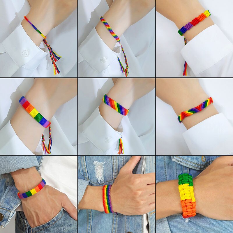 Simple Brazilian Nepal Rainbow Lesbian LGBT Pride Gay Pride Woven Braided Rope String Strand Friendship Bracelet