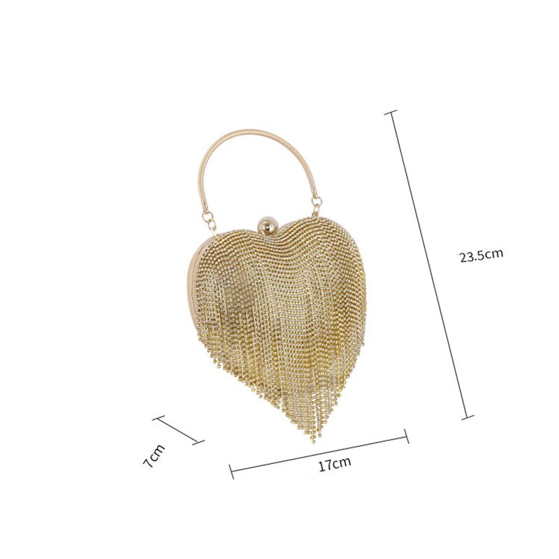 Pochette de soirée en strass pour femmes, motif cœur, argent, diamant, pochette de Banquet, bourse de mariage, portefeuilles de bal