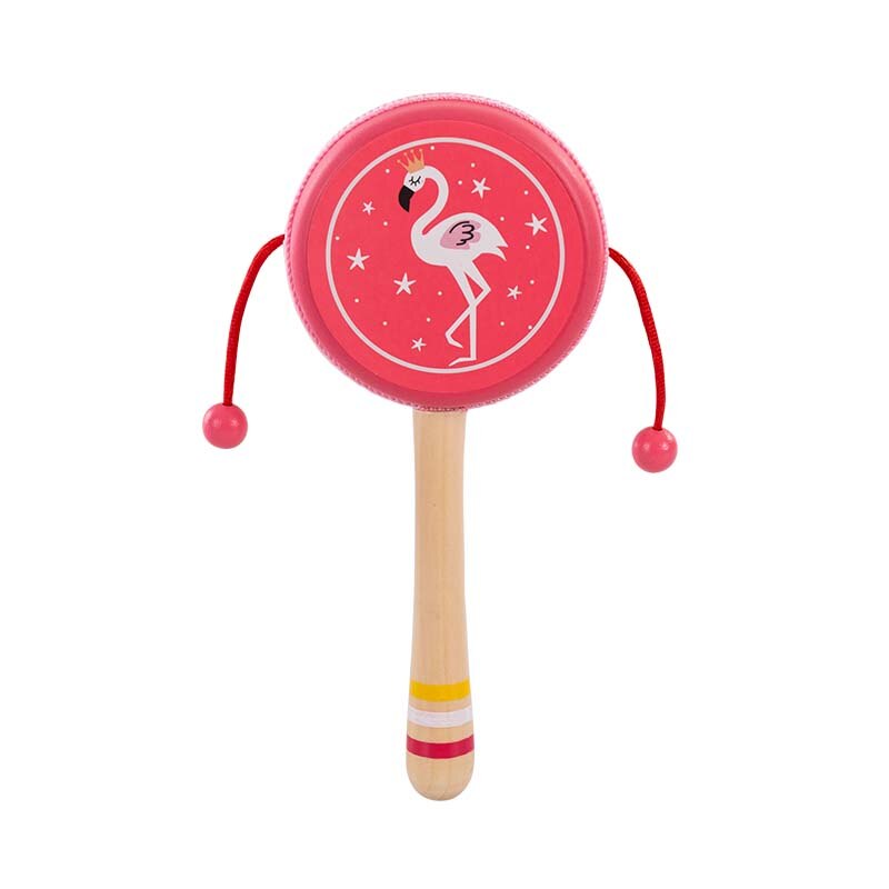 Holz Hand Baby Rassel Spielzeug Kinder Frühe Pädagogische Hören Spielen Trommel Tier Spielzeug Für Infant PHOOHI: Flamingo