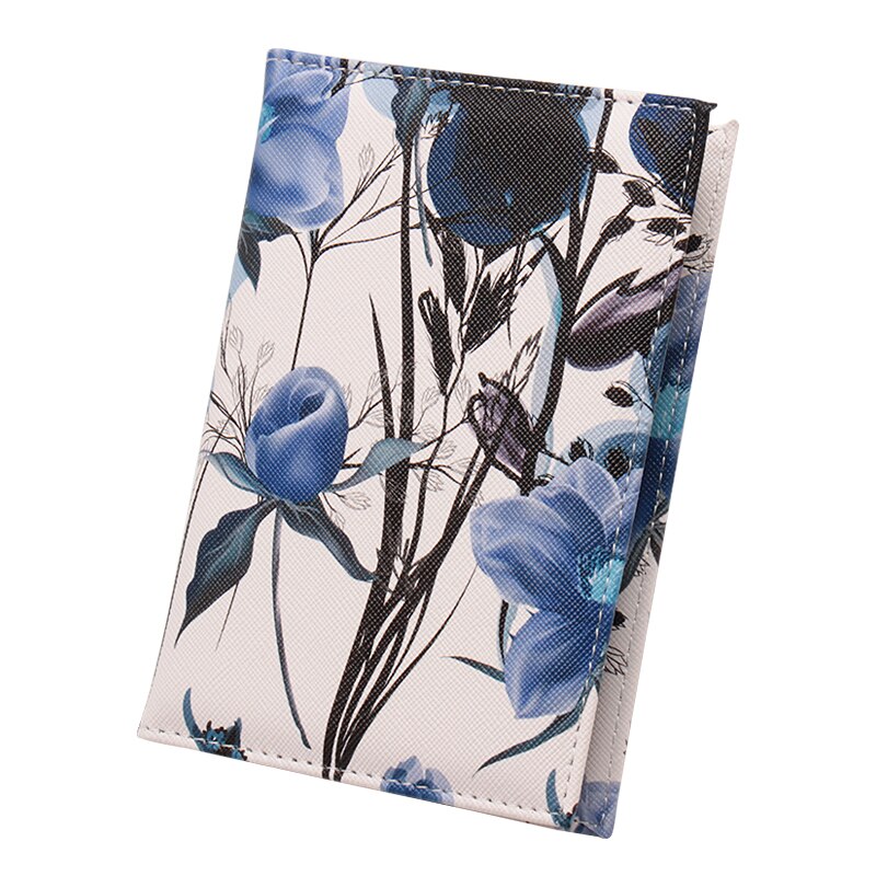 Flower Patten Color Embossing Passport Cover PU Leather Passport Credit Card Holder: Blue