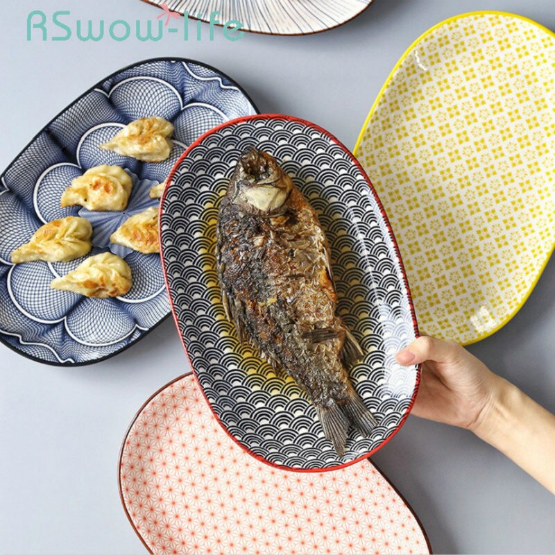 30*19.2cm 12 Inch Fish Dish Underglaze Color Home Dish Plate Hotel Ceramic Plate For Kitchen Tableware