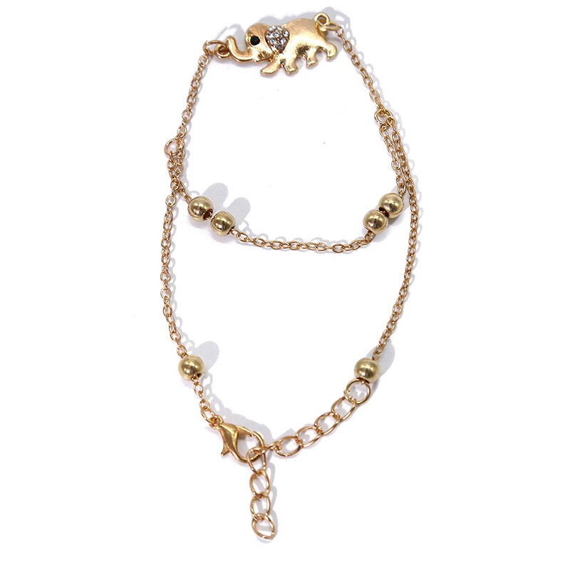 The Baby Elephant Mascot Double Foot Chain Elephant Bangle Jewelry for Women Anklet Rose Gold Trendy Zinc Alloy Metal HJUEY