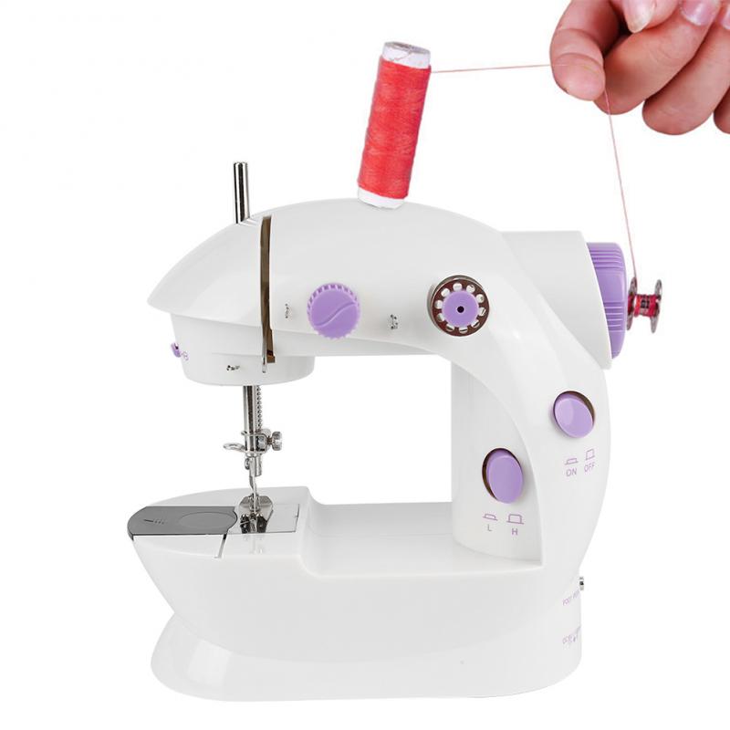 Mini Sewing Machine Foot Pedal 2-Speed Double Thread Portable Electric Household Multifunction Sewing Machin With Light Cutter