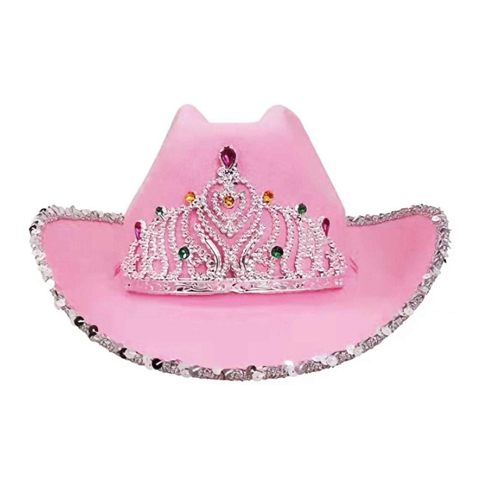 Sombrero de vaquera rosa con ribete, sombrero de vaquero de con de Tiara de corona, sombrero de vaquera de fieltro rosa para accesorios de disfraces: C