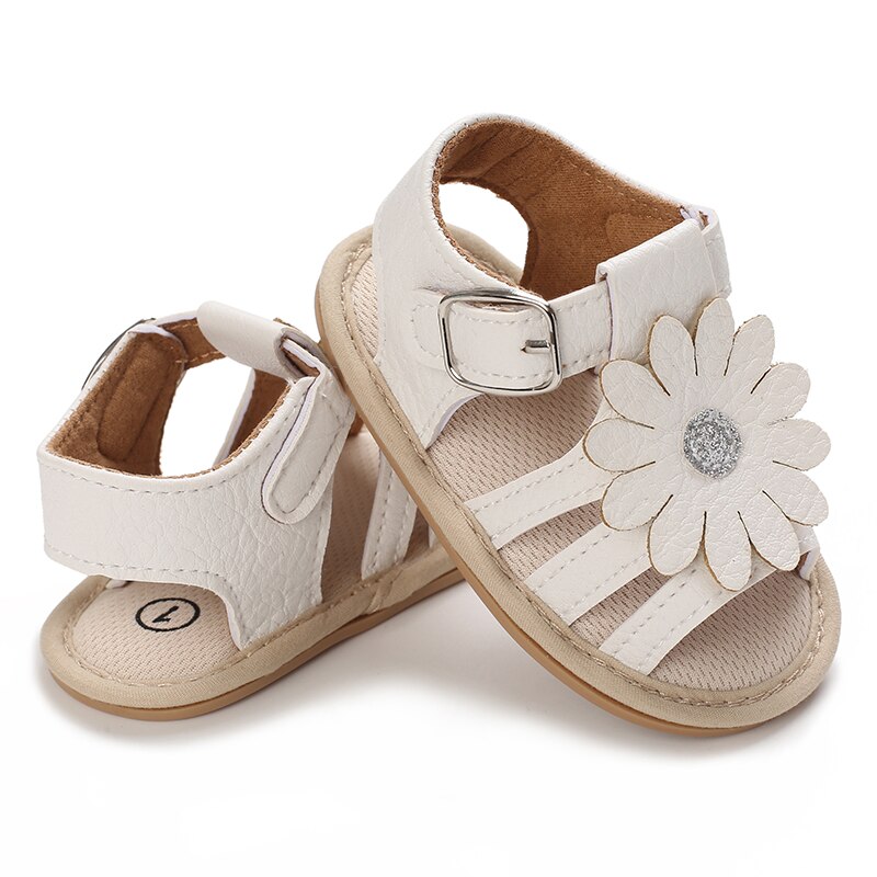 Emmababy 2022 Baby Girl Shoes Floral Cutout Leather Soft Sandals Walking Birthday Infants First Walker: white / 13-18 Months