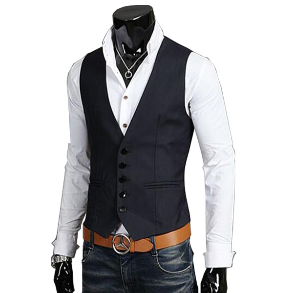 Bomuldsjakkesæt vest mænd slim fitness herre vest blazer toppe kjole veste til mænd