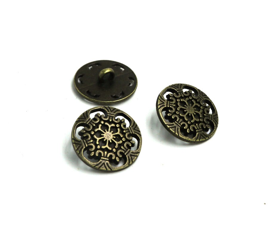 15mm&20mm bronze&silver Shank Button Metal Buttons Hollow Carved Flower Sewing Metal Buttons 20pcs: bronze / 15mm