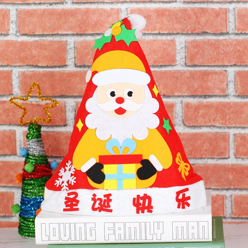 Gorro de Navidad hecho a mano para niños, gorros de Papá Noel no tejidos, juguetes artesanales, para jardín de infantes, Kits de materiales creativos para niños: Happy Christmas