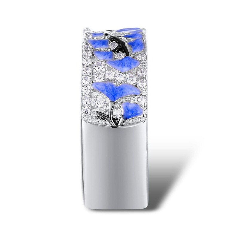 Vrouwen Sieraden Exquisite Elegante Blauwe Bloem Ring Zirkoon Crystal Bruid Engagement Trouwringen