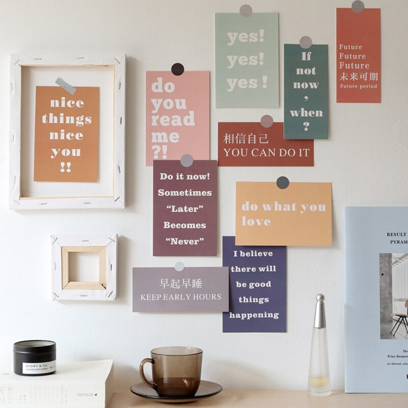 15 Sheets Inspirational Words Ins Wall Decorative Card Greeting Postcard Birthday Card Stationery School Supplies