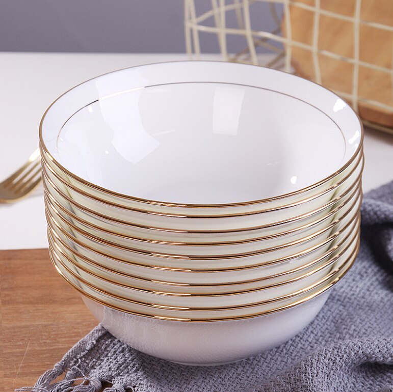 Stor suppeskål nudelskål stor skål nudelskål håndlavet spor guld husholdnings spiseskål keramisk skål til køkken