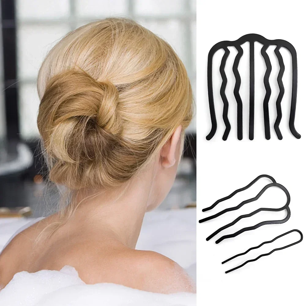 Clip de tenedor de pelo de Metal negro para mujer, peines de pasador de pelo de novia, ganchos de Clip de horquilla para moño desordenado, peines laterales, palos Updo, herramientas de estilismo para el cabello