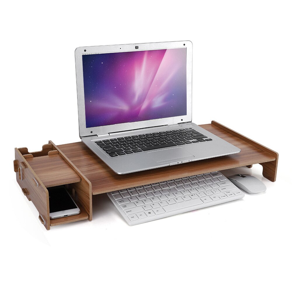 DIY Office Home Laptop Storage Wooden Rack Desktop Monitor Riser PC Laptop Stand Organizer Monitor Holder