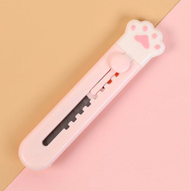 Mini cuchillo de conejo Kawaii, utensilio portátil, cortador de papel, papelería de oficina, abridor de sobre con pata de gatito: A-Pink