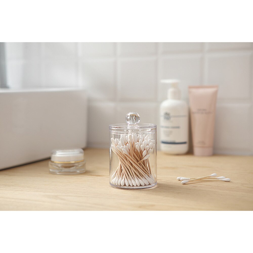 Transparent Cotton and Swab Dispenser Acrylic Round Container Cotton Pads Holder Swab Jar Makeup Organizer