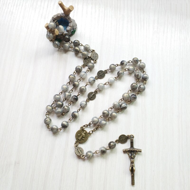 Rozenkrans Kralen Lange Ketting Met Jezus Christus Crucifix Cross Katholieke Hanger Party Voor Mannen Vrouwen