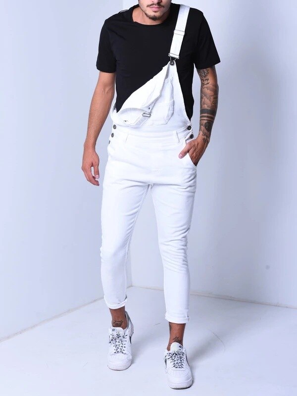 Men Cowboy Denim Cloth Romper Long Trousers Popular Work Clothes White Green Red Color Mens Jeans Brand Clothes: White / XXXL