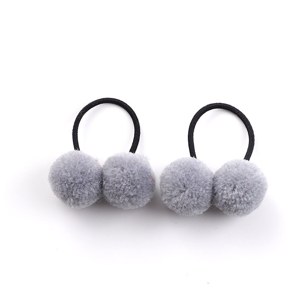 Anillo para el pelo con dos bolas pequeñas y lisas para niña, banda de goma elástica, gomas para el pelo, accesorios para el cabello, adornos para la cabeza, para niña, 2 piezas: Grey