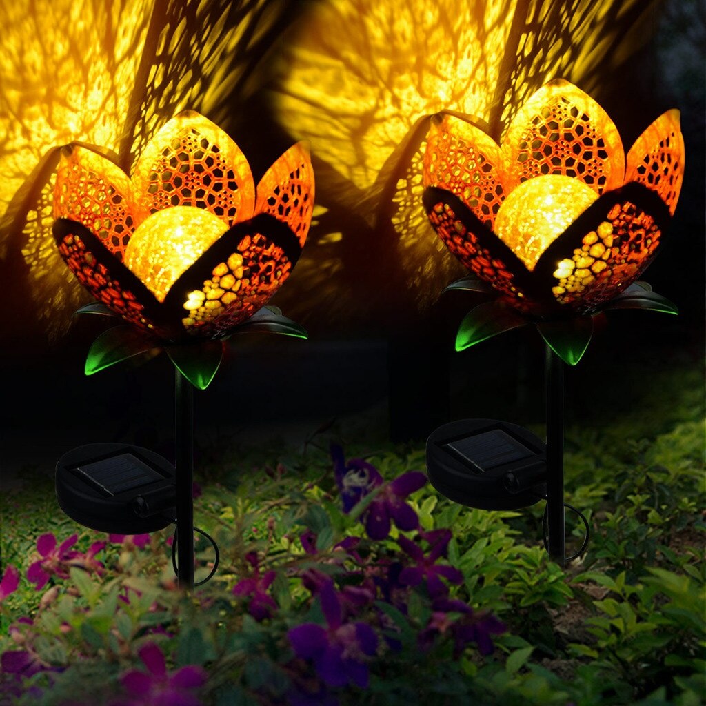Practical LED Garden Solar Light Pathway Hollow Flower Stake Projector Lamp Decor LED Light Bulb Flower