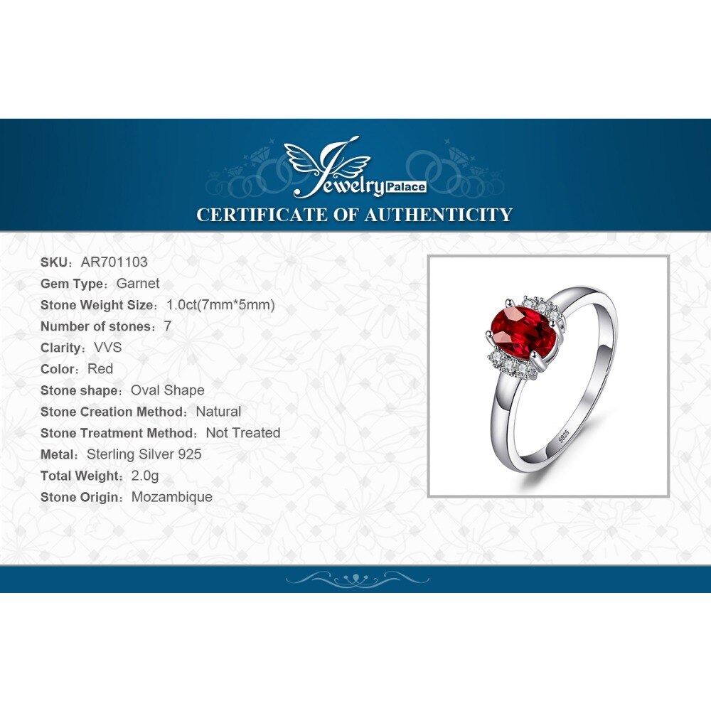 Jewelrypalace oval rød naturlig rød granat 925 ringer i sterlingsølv til kvinner forlovelsesringer med edelsten og fødselsstein