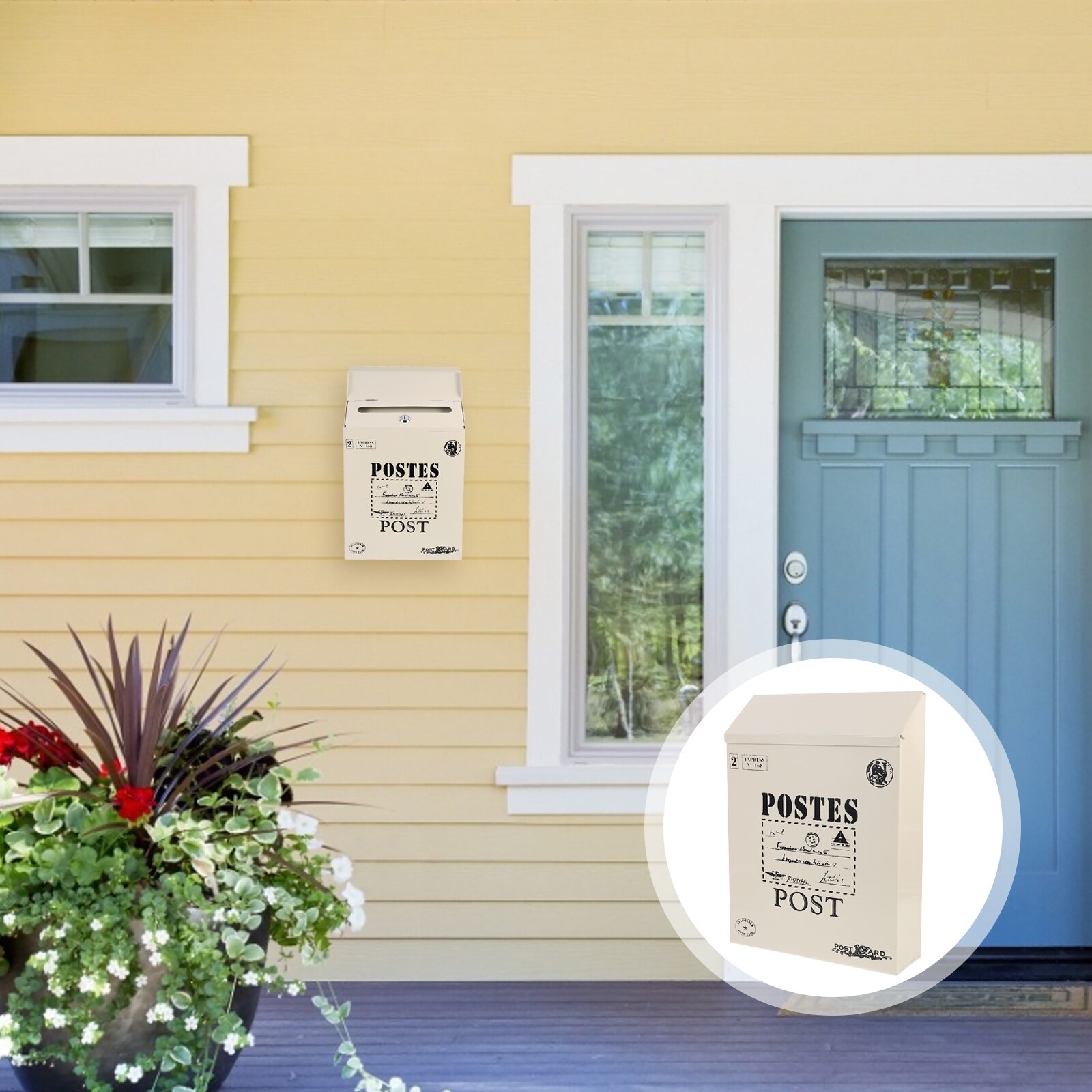 Locking Letter Box Vintage Mailbox Wall Mount Postal Letter Box Newspaper Box: White