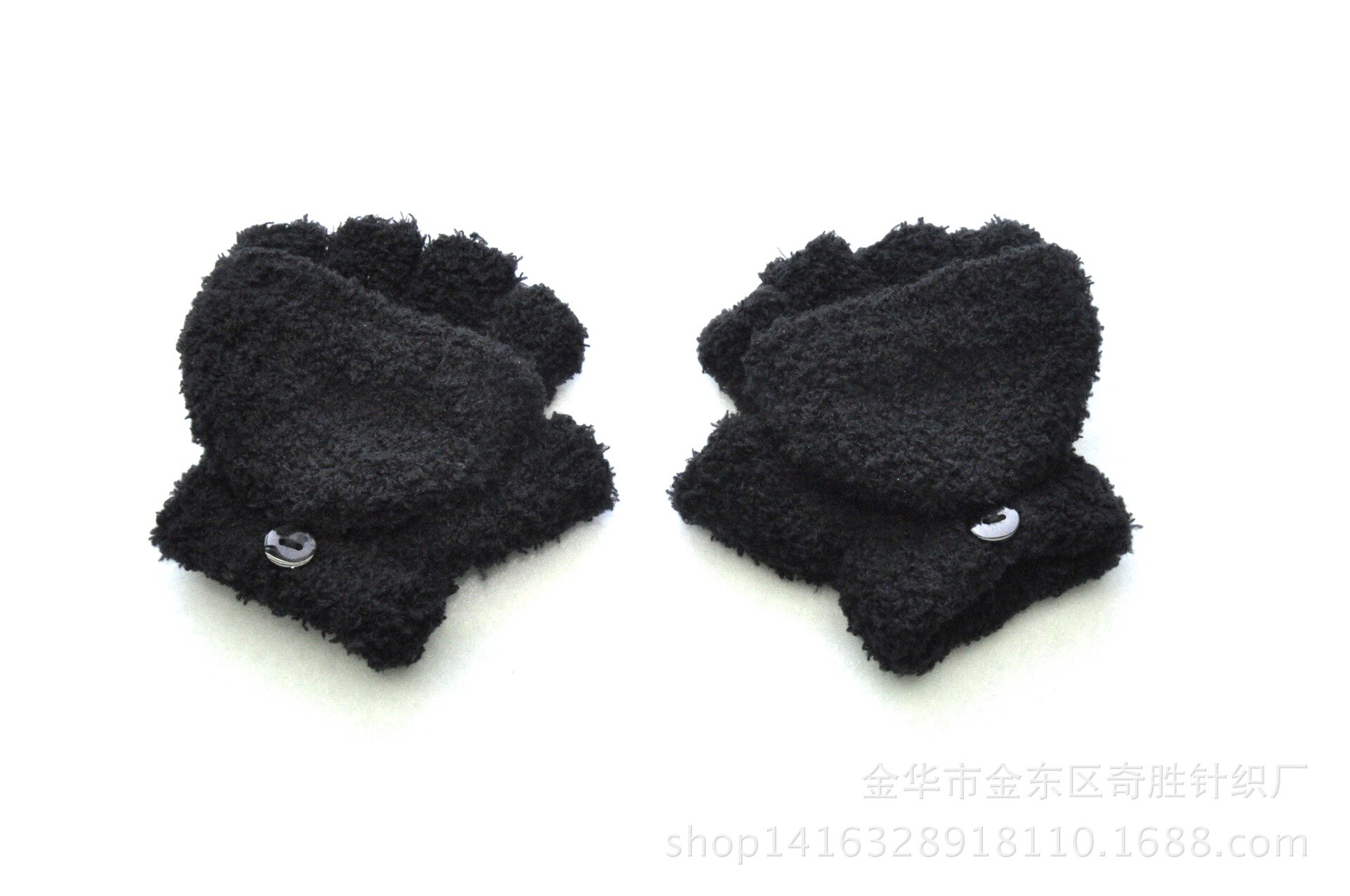 5-11Jahre freundlicher Winter Warme Handschuhe Baby Mädchen Baby Jungen Kaschmir Korallen Vlies Dicken Halb Gefingert Klappe Fäustlinge KF193: Schwarz