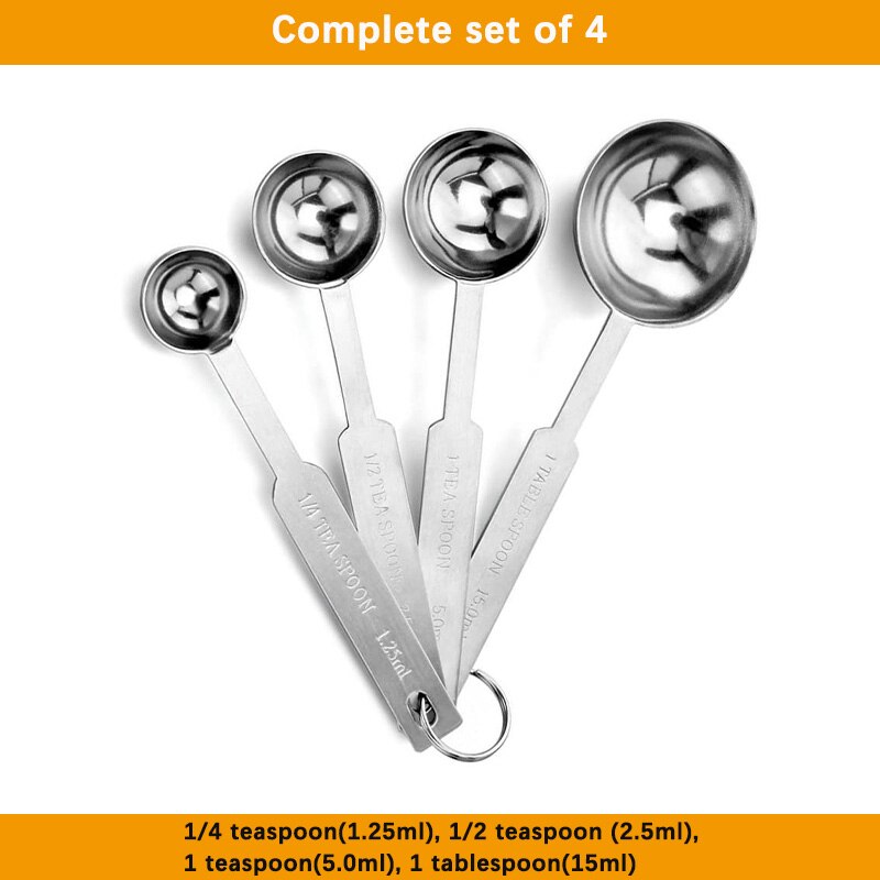 Measuring Spoons Set 304 Stainless Steel Tablespoon Teaspoon cleanly marking for Baking Tea Coffee Kitchen Accessories tool set: set of 4pcs